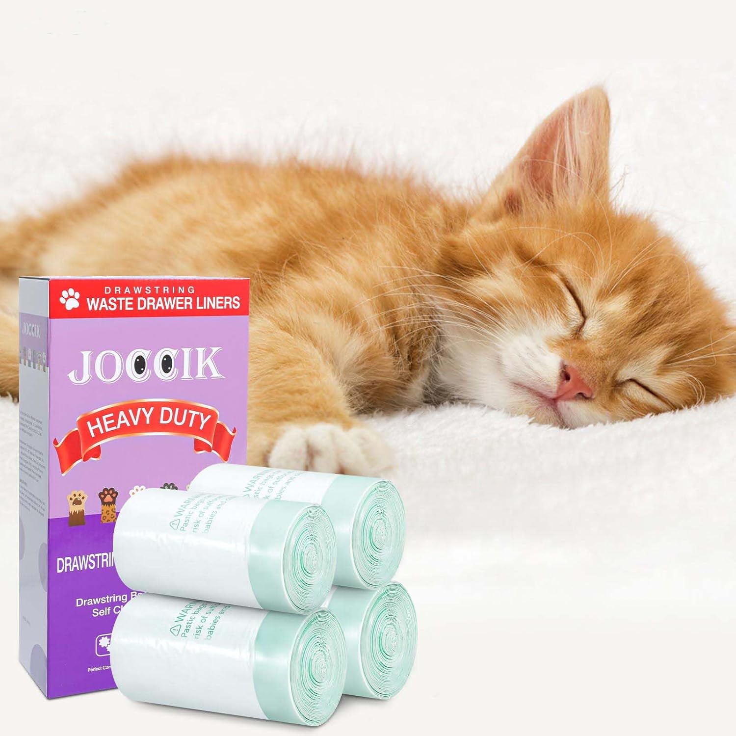 Litter Box Liners for Self-Cleaning Robot, Drawstring Waste Drawer Bags, 100 Count