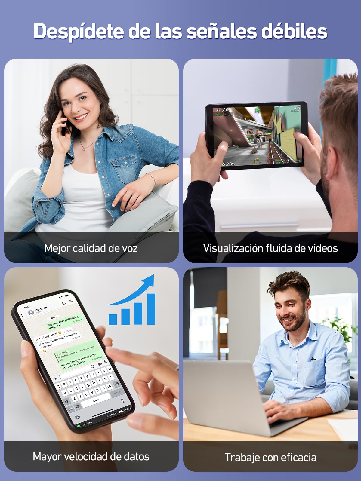 Amplificador de Cobertura Movil para Hogar y Oficina 4G LTE 3G gsm Repetidor Señal Movil Compatible con Movistar Orange Yoigo en Banda 1, 3, 7 y 20, con Antena Omnidireccional