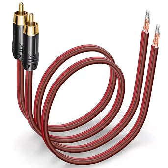 Gold-Plated RCA to Bare Wire Speaker Cable - 14AWG OFC Copper Audio Cable for Subwoofers, Amps & Home Theater, Dual PVC Shielded, Zero-Noise