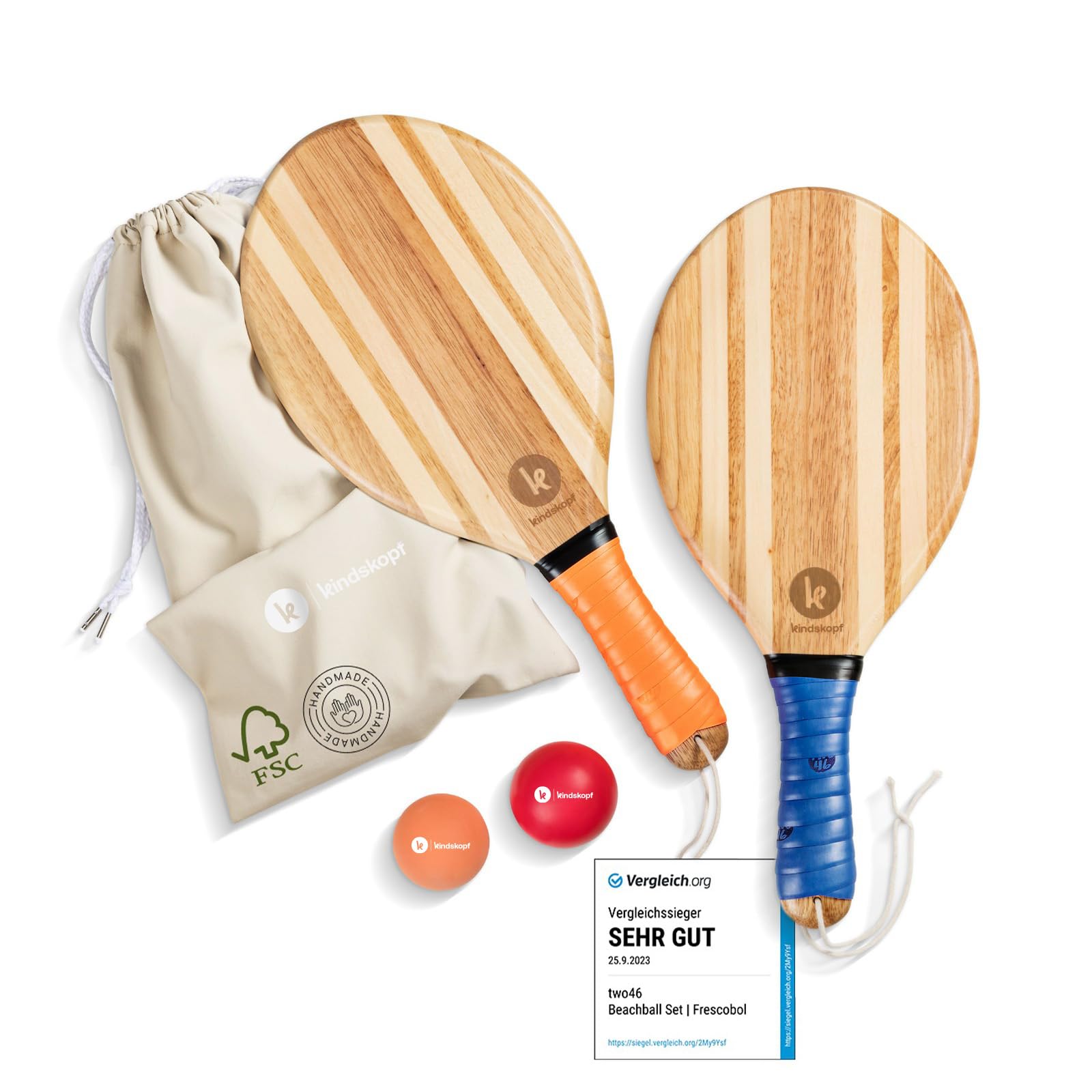 two46 Frescobol - Premium Beachball Set aus Holz | Handgefertigt & Langlebig | TESTSIEGER 2023 | inkl. Anfängerball & Tasche | Perfekte Geschenkidee | Der Trendsport aus Brasilien