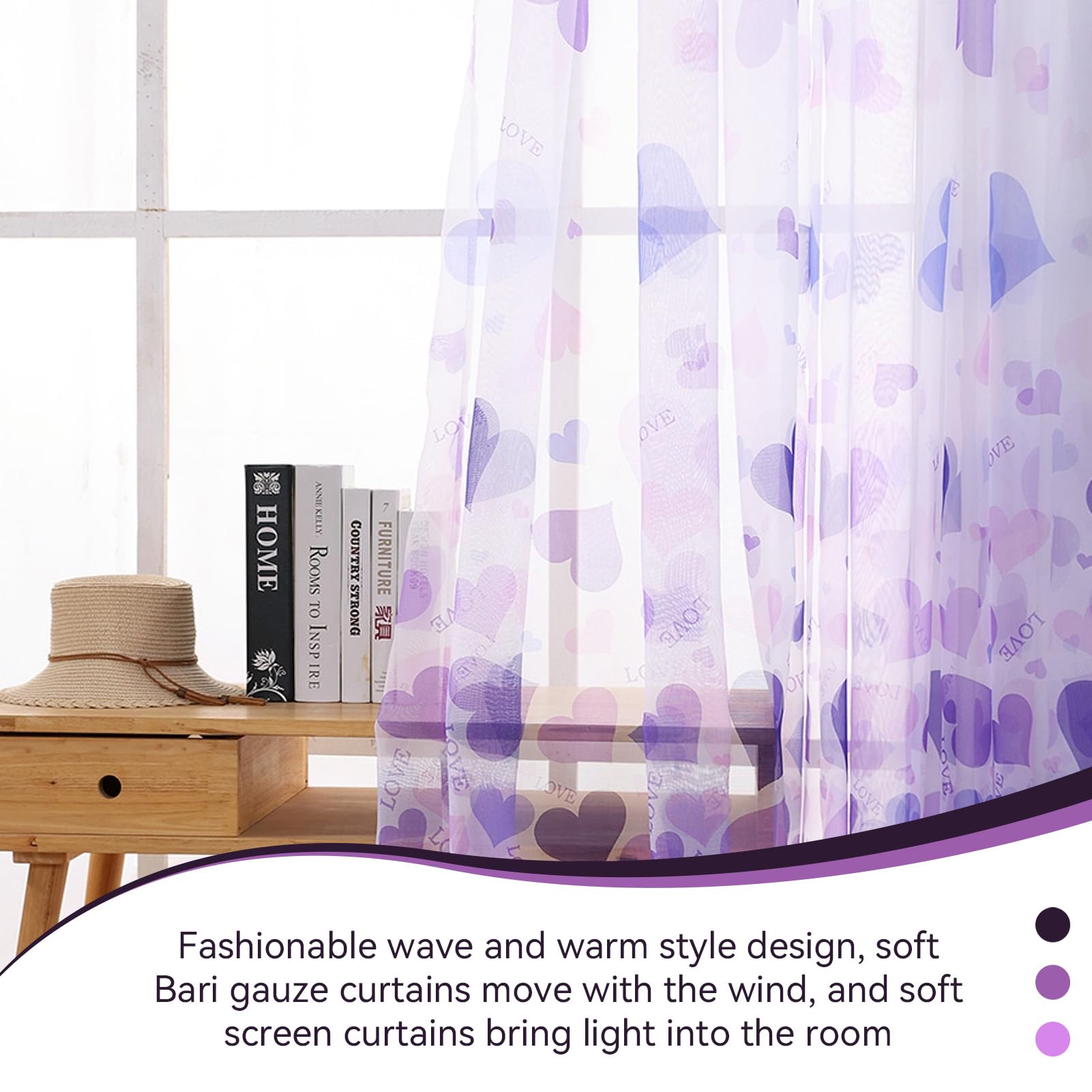 ESLIR - Tenda con passanti, in voile trasparente, con