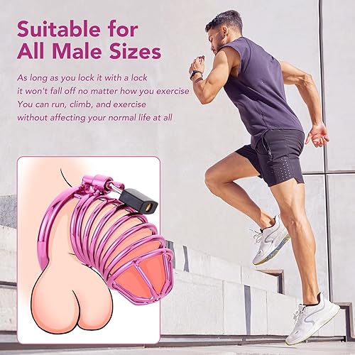 Miniatura 4 de UTIMI - Dispositivo de castidad de jaula para pene masculino, dispositivo de jaula de castidad de hierro con 4 anillos de tamaños activos, juguete