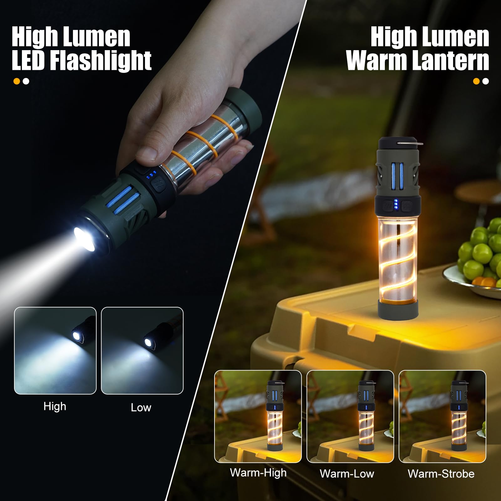 Buzz Defense Portable,???????????????????????????????? Repellent, Rechargeable Flashlight Camping Lantern Lights with Dual-Heating, Multifunctional, Waterproof White&Warm Light Lantern for Outdoor Camping(6 Refills)