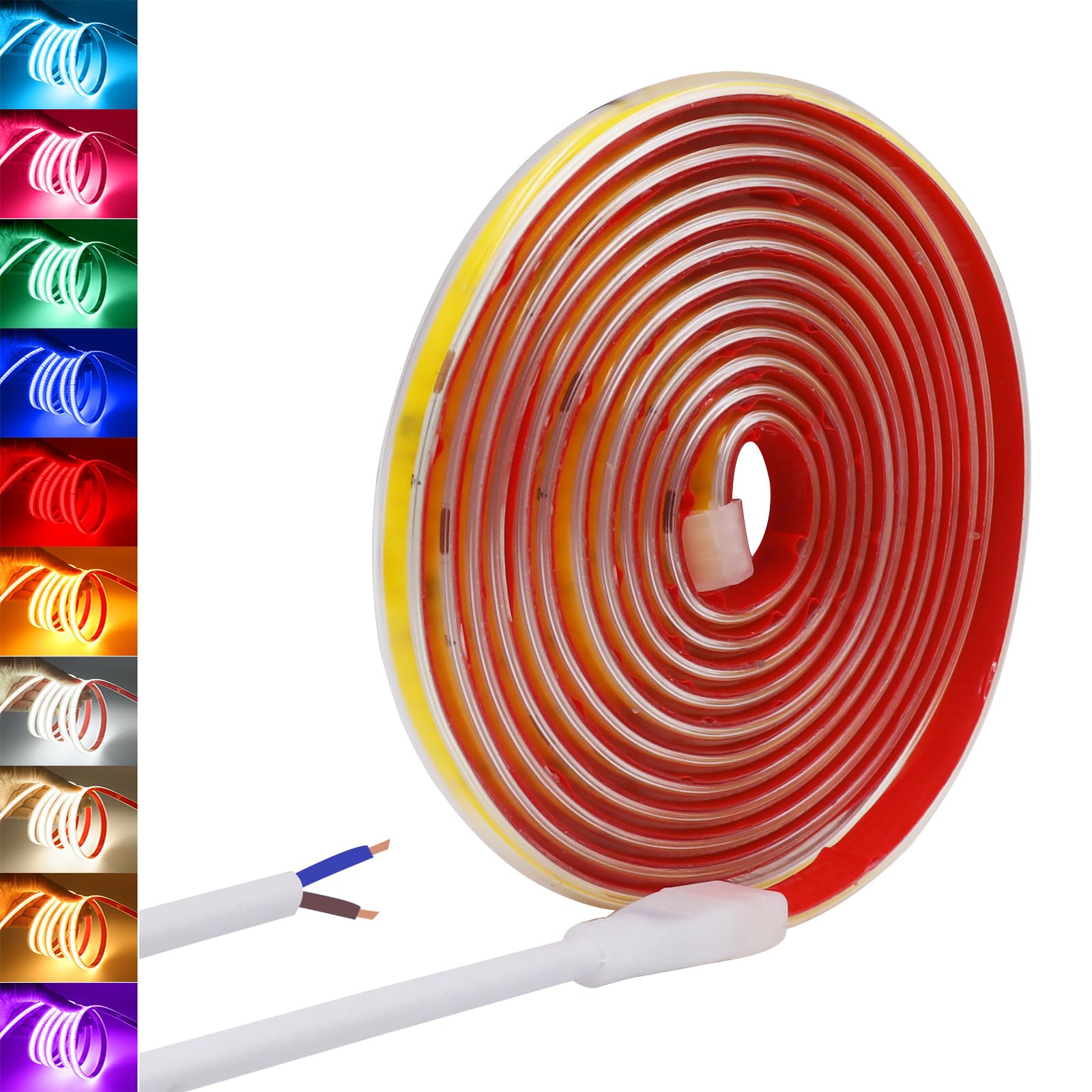 KAFULA 220V IP65 Waterproof COB LED Light Strip Self-Adhesive [4M, Red], 240 LEDs/m Flexible FCOB LED Fairy Light CRI85+, No Transformer Required, Home/Shop Decoration