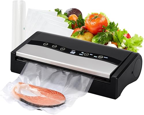 Máquina selladora al vacío de alimentos, sellador de alimentos completamente automático, potente sistema de sellado con doble sellado térmico,