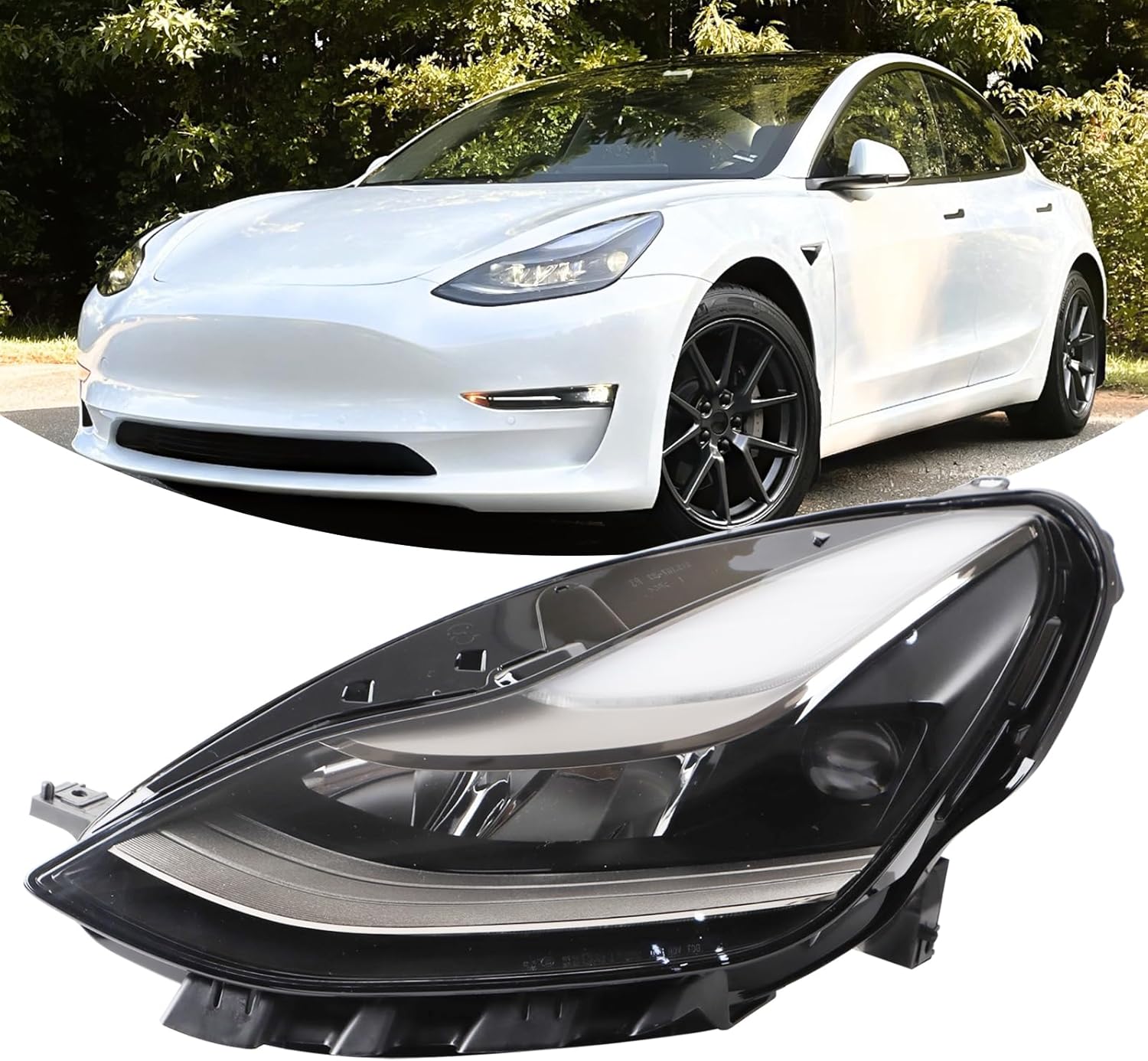 Right LED Headlights Assembly Compatible with 2024-25 Tesla Model 3 Headlamp Right Passenger Side Replacement 1694087-00-F