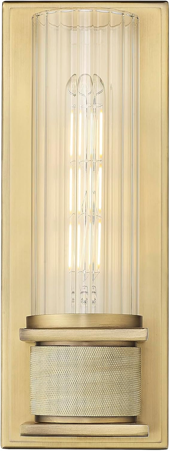 ML Lighting | 28601-VB | Indoor 1 Light Wall Sconce in Vintage Brass with Clear Striped Glass Shade | Enhance Any Room with a Beautiful Glow for Accent or Task Lighting