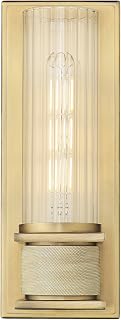 ML Lighting | 28601-VB | Indoor 1 Light Wall Sconce in Vintage Brass with Clear Striped Glass Shade | Enhance Any Room with a Beautiful Glow for Accent or Task Lighting