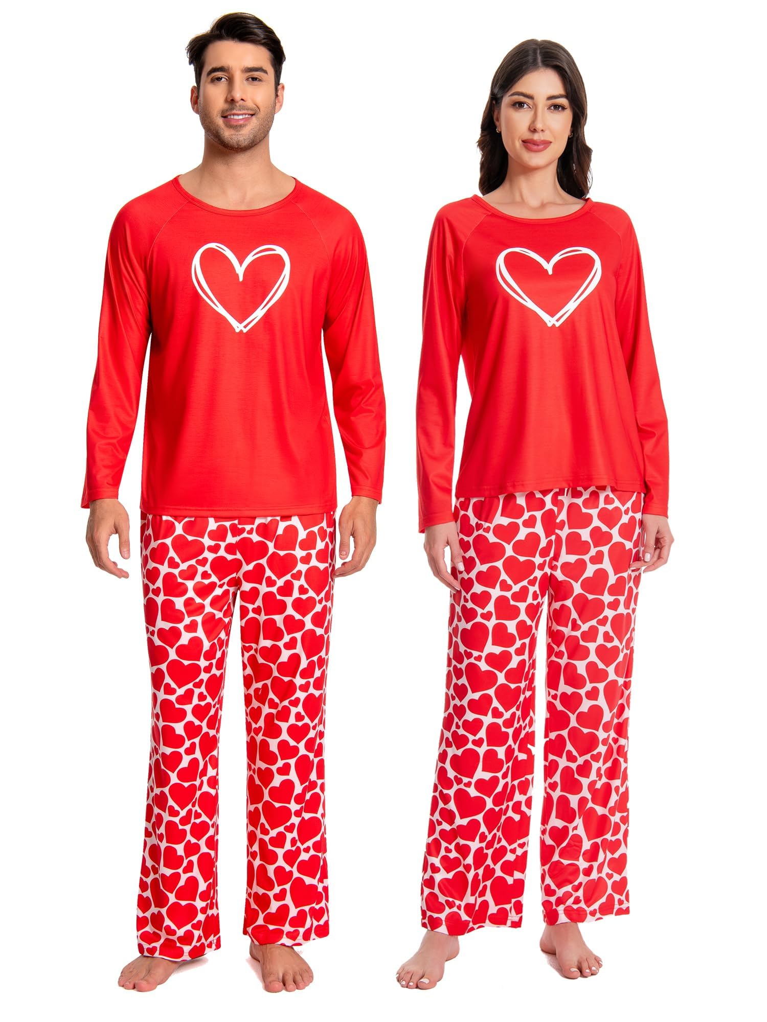 Leevuyu Couple Matching Pajamas Set Women & Men Long Sleeve Sleepwear with Pockets
