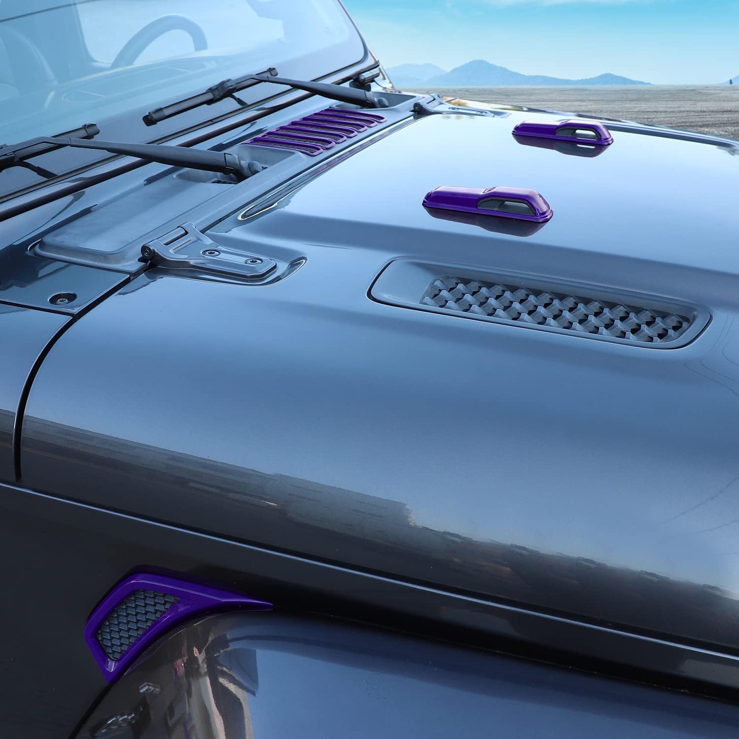 CheroCar for JL Exterior Accessories Hood Vents & Engine Hood Hinge & Side AC Vent Outlet Trim for 2018-2022 Jeep Wrangler JL JLU Sports Sahara Freedom Rubicon Unlimited Gladiator JT,Purple