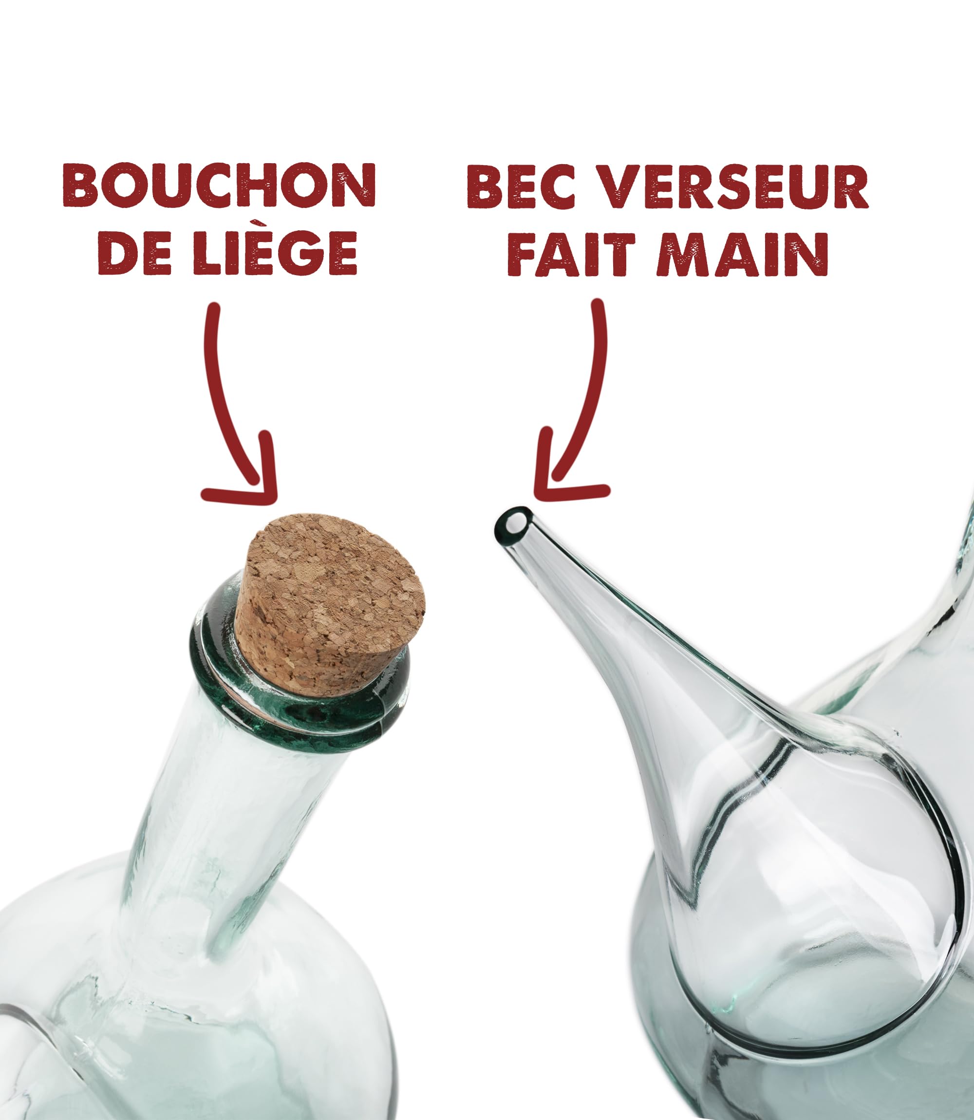 Jarre à vin artisanale en verre. Verseur de vin en verre 1000 ml. Porron cristal eau aérateur. Carafe à vin. Distributeur de vin, d'huile et de bière. Fabriqué à la main. (1000 ML)