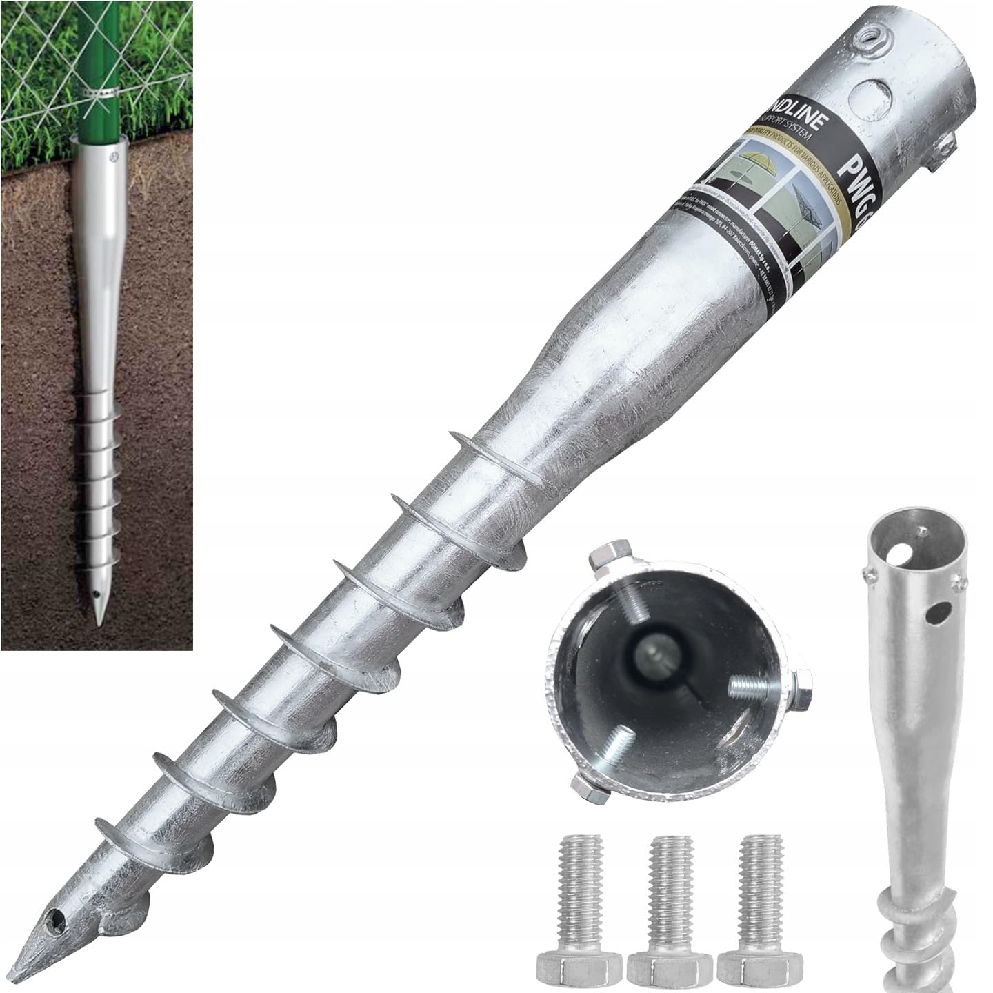 Kit Support De Sol Pour Store Latéral – Douille En Acier Gris Avec Piquet Et Support Mural, Fixation Stable