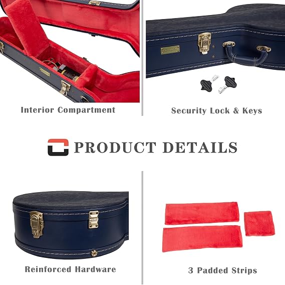 Crossrock Relief Series Open-Back Banjo Case for 11''12.5'' Rims | Carved Ocean Blue Finish, Deep Scarlett Velvet Interior, Lock (CRW630OBJOB)