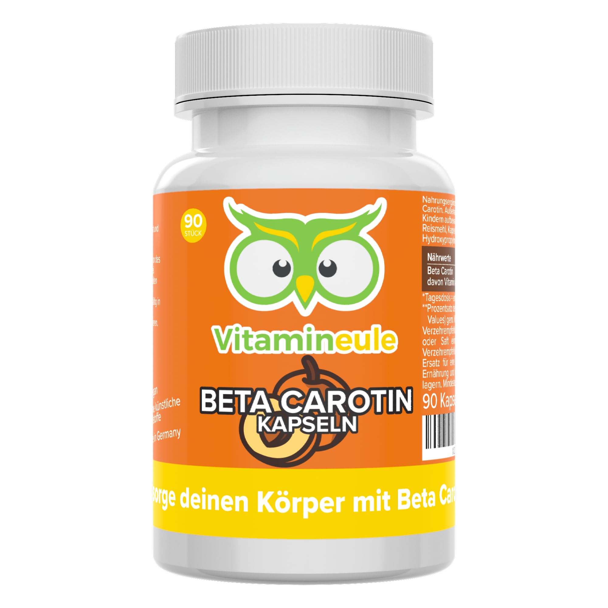 Beta Carotin Kapseln hochdosiert - 50.000 i.E. (30 mg) - aus Gemüse - Produktion in Deutschland - laborgeprüft & ohne Zusatzstoffe - bioaktiv & vegan - Kapseln statt Tropfen - Vitamineule®