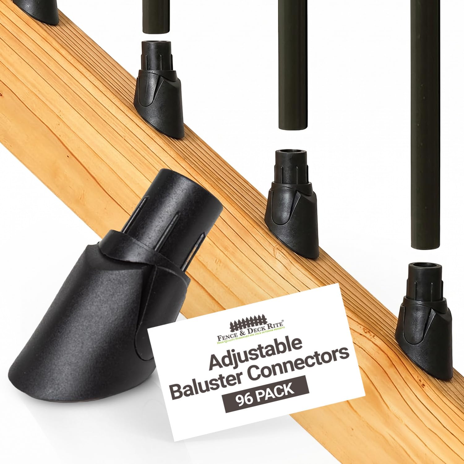 FENCE & DECK RITE Baluster Connectors for 3/4" Metal Balusters, Made with Black Polypropylene 3/4" for Stairs & Decks (Black Polypropylene, Adjustable Baluster Connector (96))