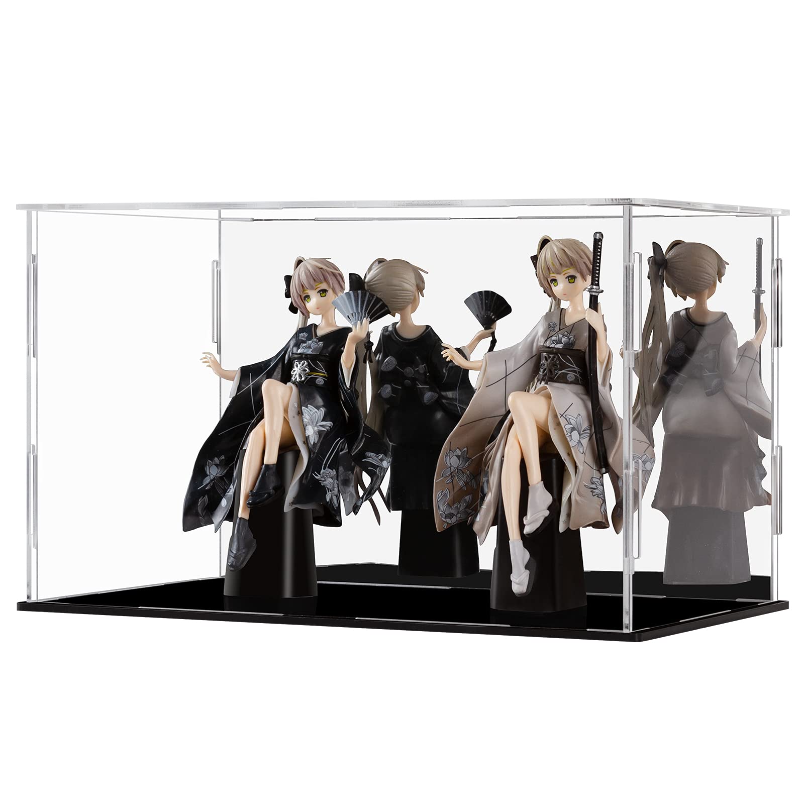 Acrylic Display Case Clear Display Box Assemble Countertop Cube for Collectibles, Action Figures, Miniature Figurines Dustproof Protection Storage & Organizing (Black, 25x15x15cm)