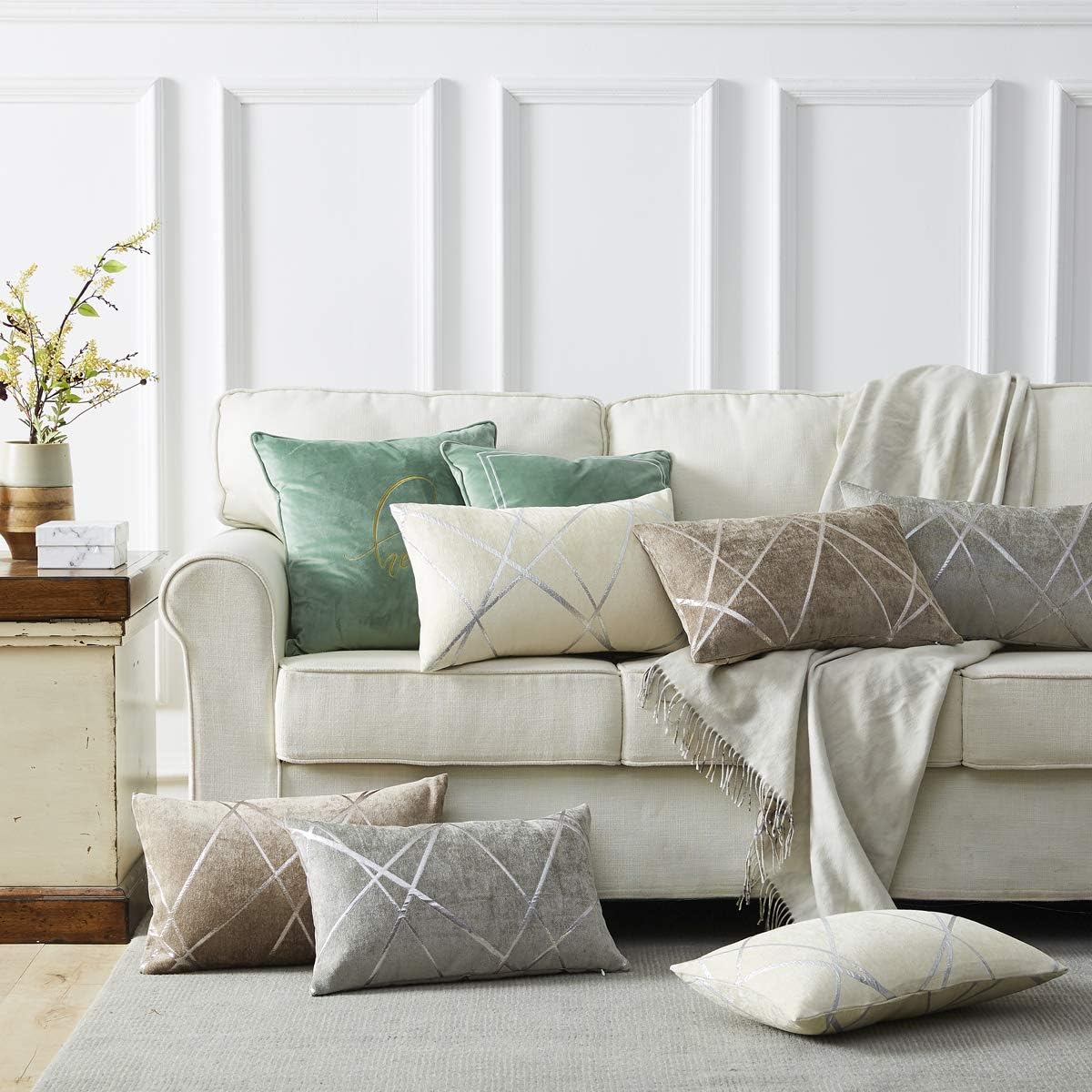 GIGIZAZA Decorative Couch Pillow Covers 20 x 20,Sofa Thick Cushion Pillow Covers,Square White Luxury Pillows 2 Set (Ivory, 20 x 20) : Home & Kitchen