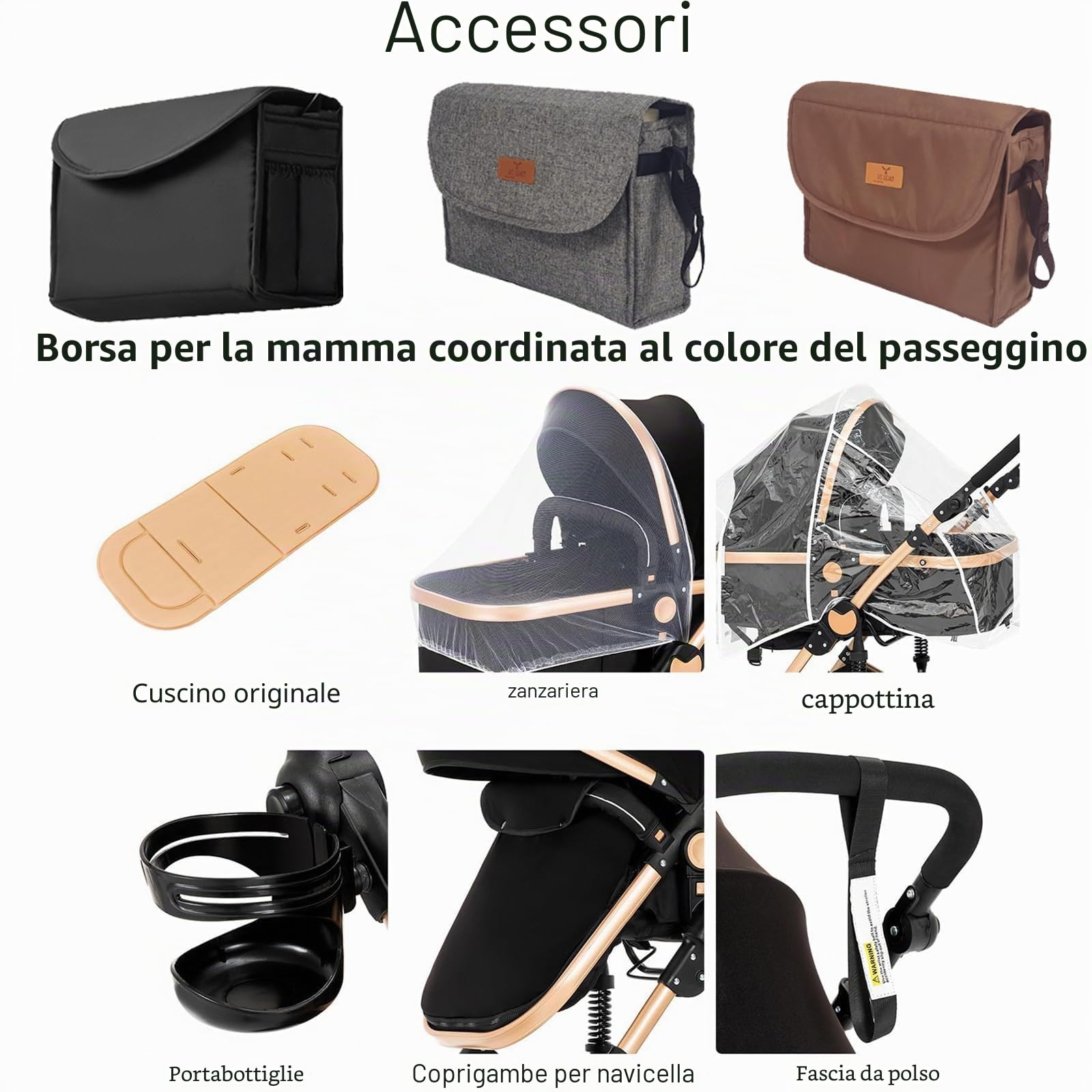 Passeggino Trio, Trio Passeggino Neonati con Due Modi Reversibili per Spingere, Passeggini 3 in 1 con Una Lega di Alluminio a Cornice, Tris con Design Pieghevole in Un Clic (black 588)