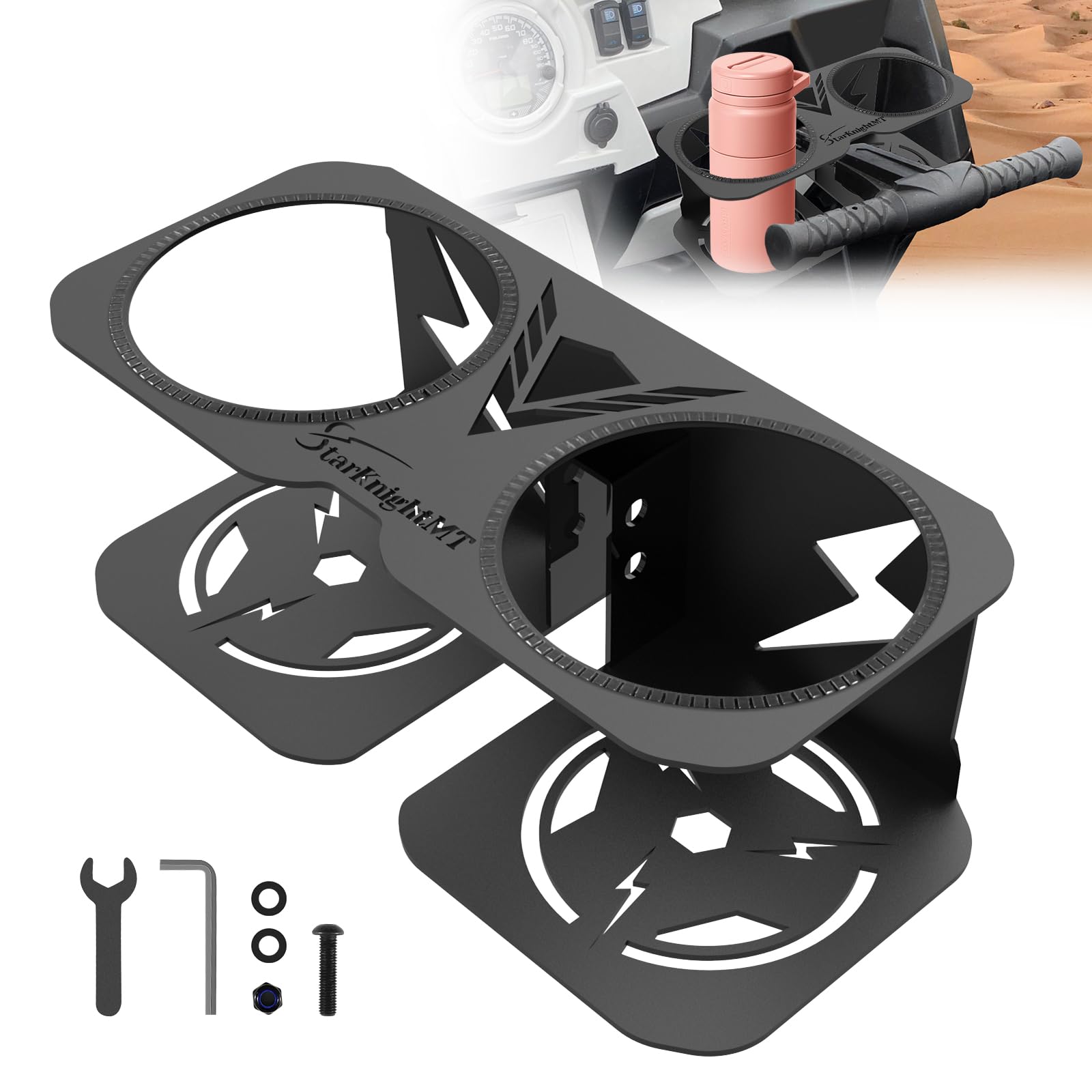 StarknightMT RZR Cup Holder, RZR Passenger Grab Handle Drink Cup Holder Aluminum Fits 18-40oz Cups Compatible With Polaris RZR 1000 XP/RZR 900/ RZR 800/ XP Turbo RZR accessories