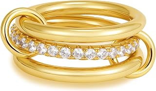 Gold Stackable Rings for Women Non Tarnish, 18K Gold Plated CZ Cubic Zircon Mixed Metals Multi Stack Rings Set Gold Jewelry