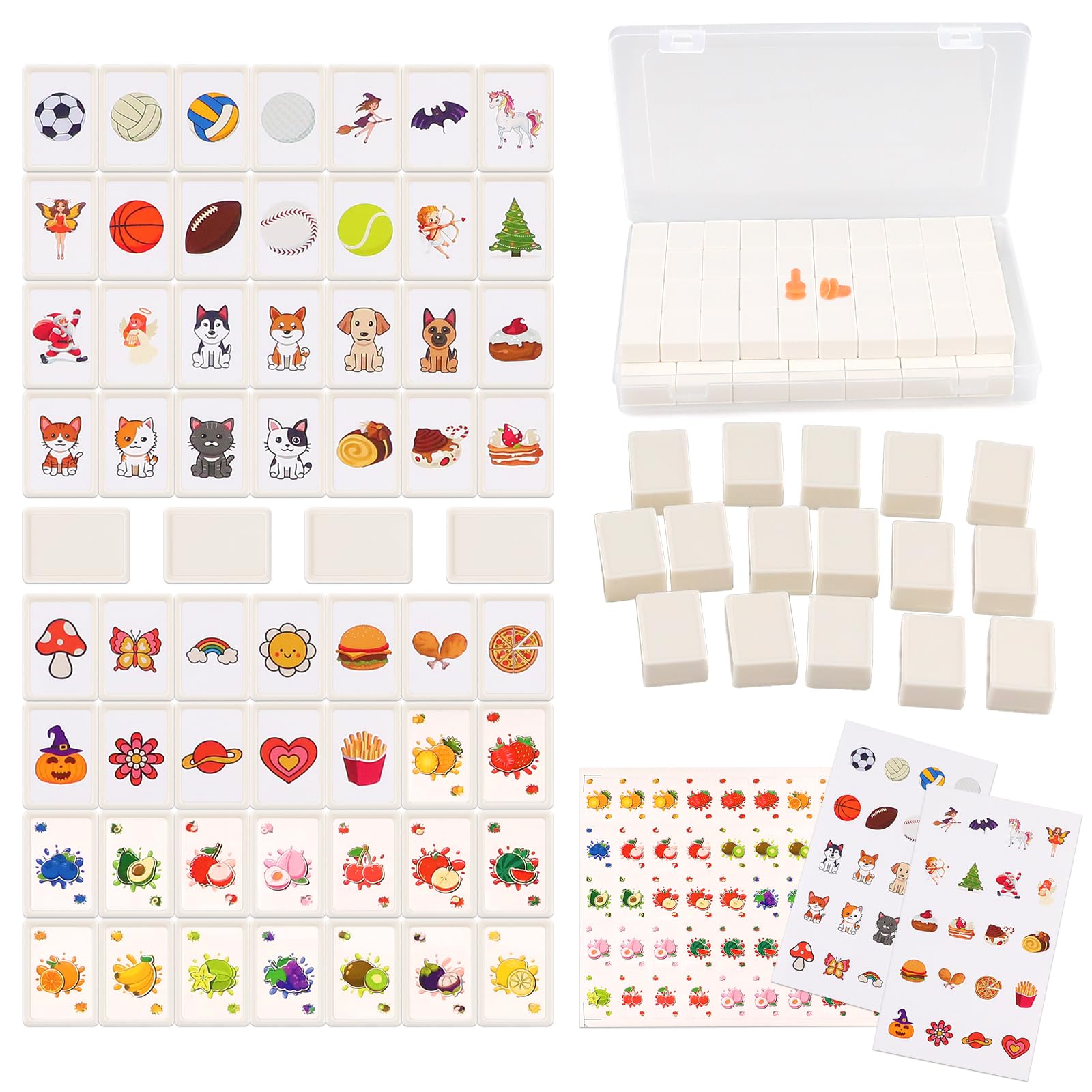ULELE Funny Mahjong Sets for Kids 65 Blocks Mahjong Tile Game, Mini Mahjong Set DIY Mahjong,Fruit Pattern Mahjong,Family Board Mahjong for Kids and Adults