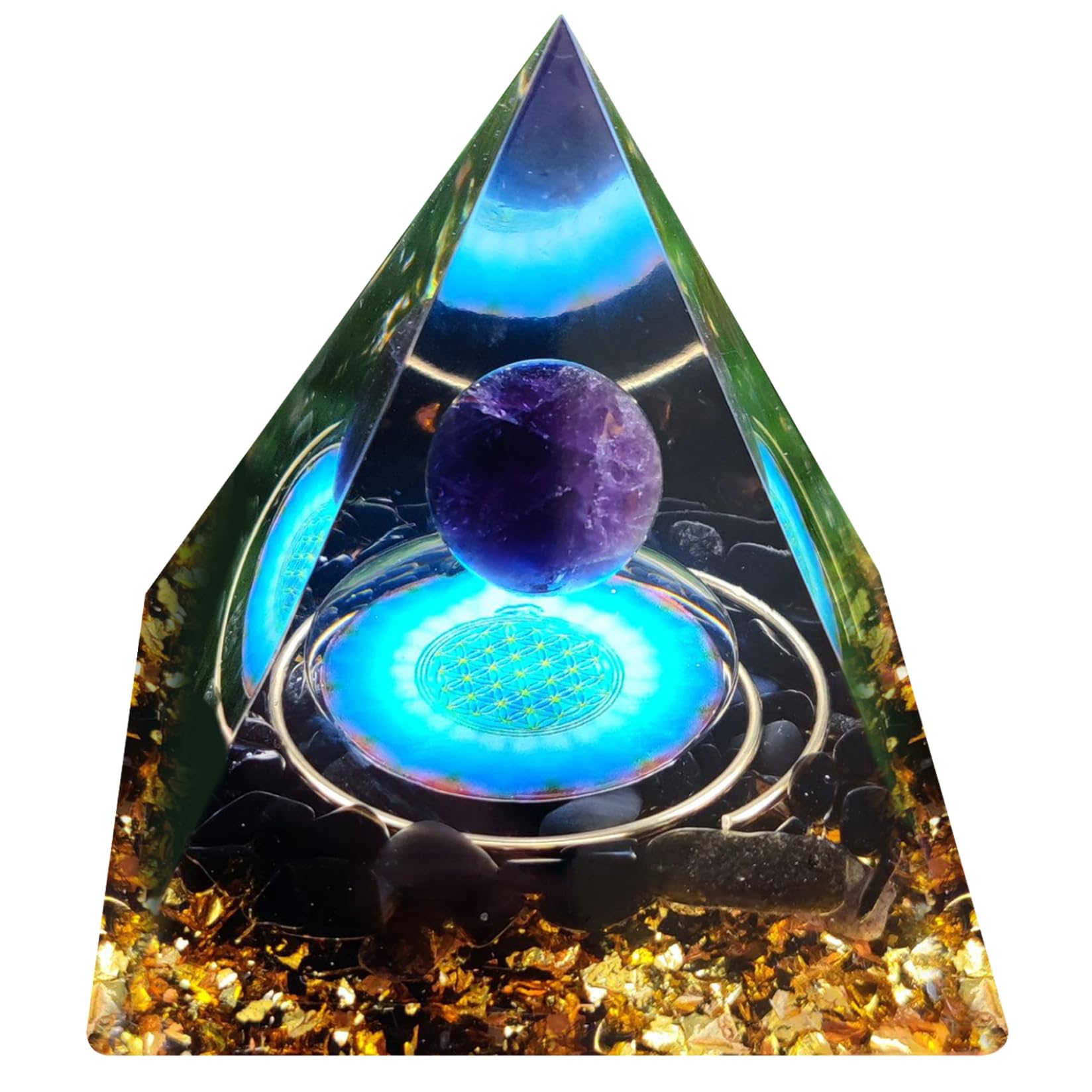 Striegro Crystal Pyramid for Positive Energy, Elegant Amethyst Crystal Ball, Orgonite Pyramids for Stress Reduce Meditation Attract Wealth.