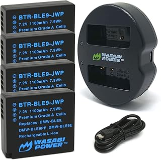 Wasabi Power Battery (4-Pack) & Dual Charger for Panasonic DMW-BLE9, DMW-BLG10 & DMC-GF5, DMC-GF6, DMC-GX7, DMC-GX85, DC-GX9, DC-G100, DC-G110, DMC-LX100, DMC-LX100 II, DMC-ZS100, DMC-ZS200