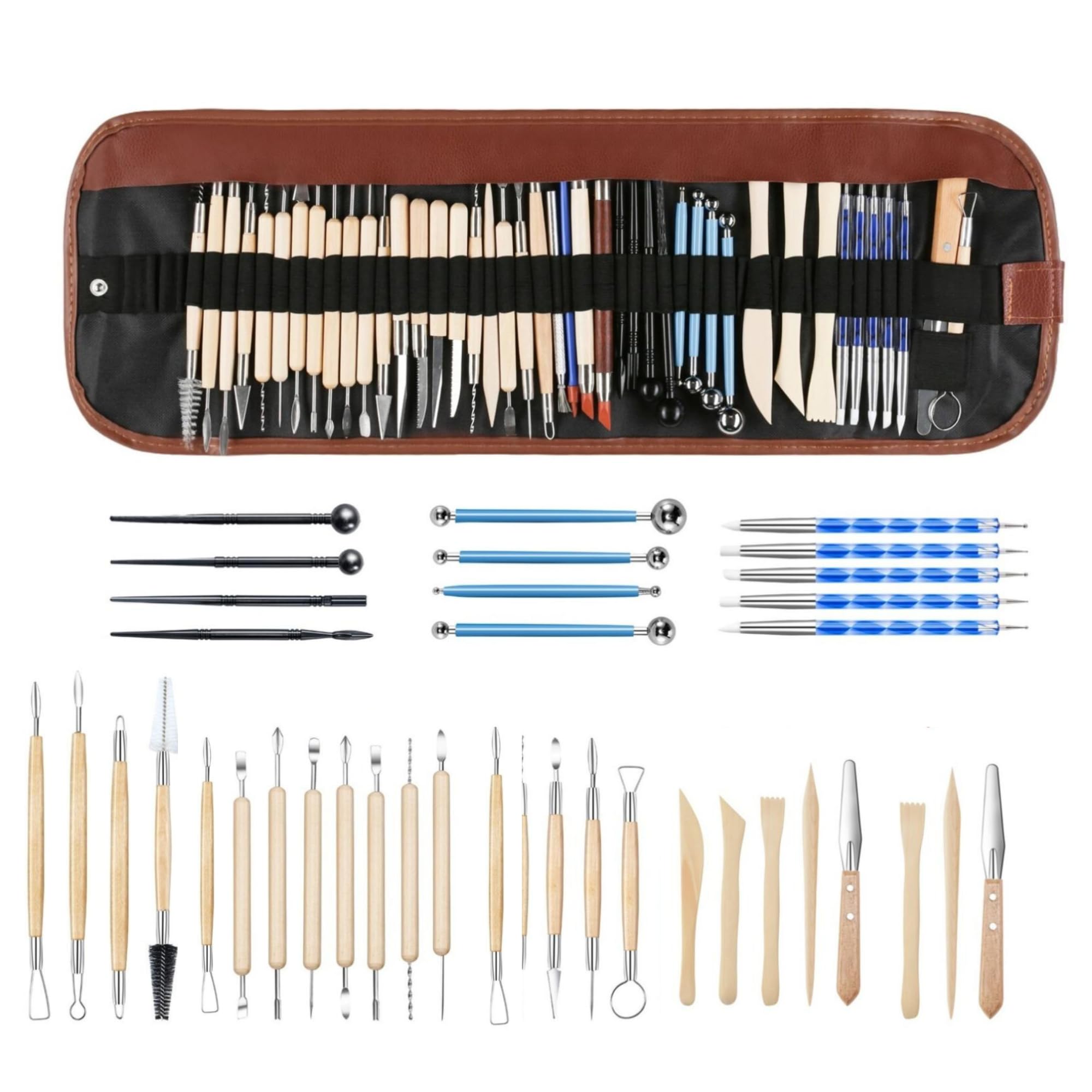 QITIUNLXY Pottery Clay Sculpting Tools，44Pcs Pottery Tools and Supplies for Professionals Kit，Double Sided Polymer Clay Tools, Ceramic Clay Tool Set with Carrying Case Bag for Beginners