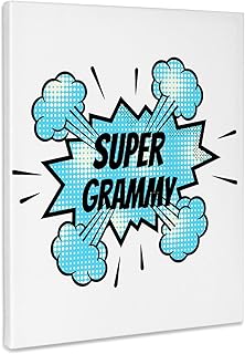 3dRose Super Grammy written inside a blue sound effect speech bubble. Museum Grade Canvas Wrap 11x14