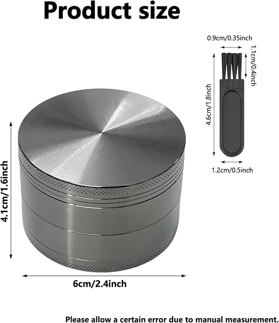 Herb Grinder, Large Spice Grinder 60mm(2.36 inch), 4 Layers Portable Zinc Alloy Grinders with Pollen Scraper and Cleaning Brush (Grey)