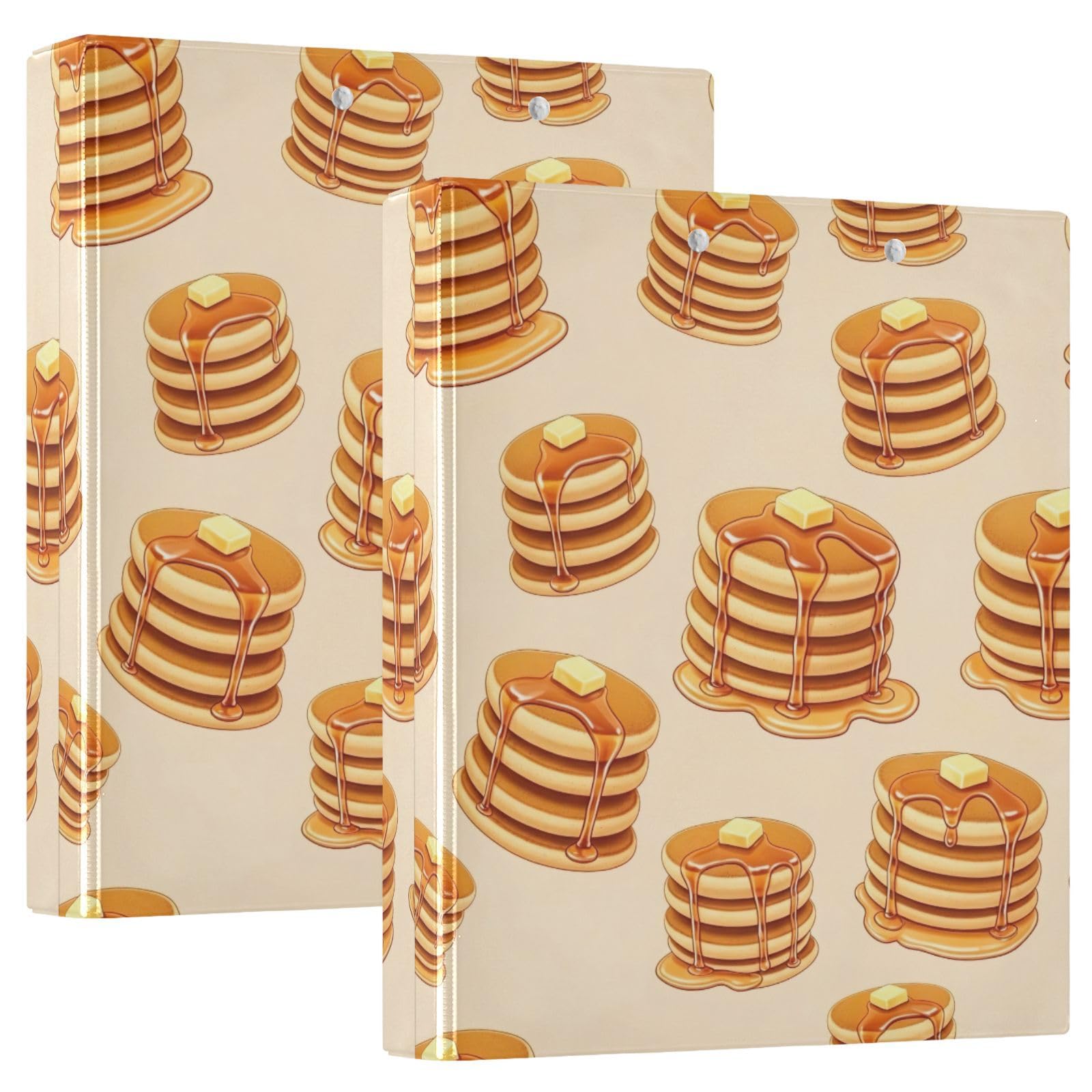 Cute Cartoon Pancakes Beige 3 Ring Binder 1.5 Inch, Flexible D Ring Binder with Pockets, 3 Ring Binders for School, College, Office (2 Pack)