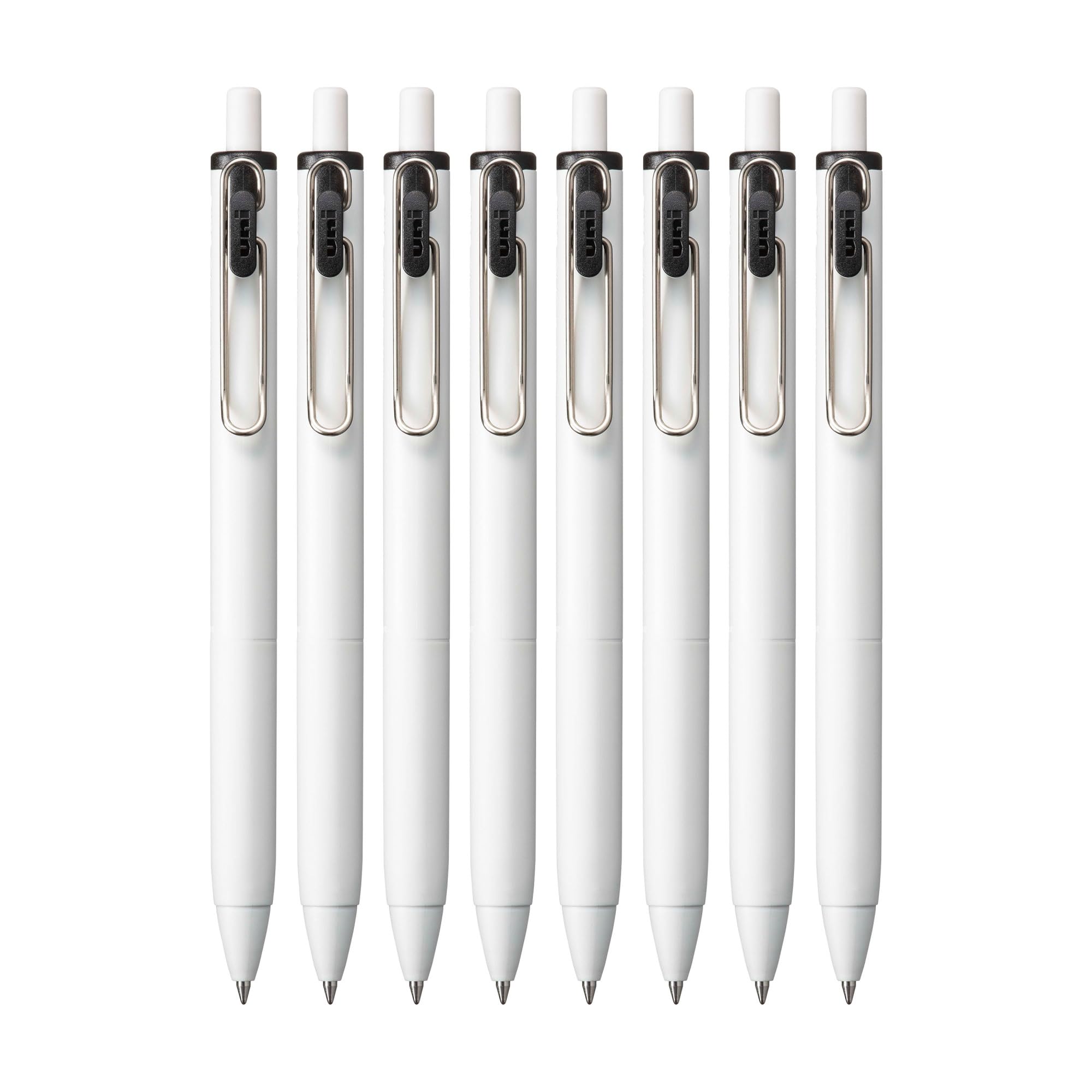 Uniball One einziehbarer und nachfüllbarer Gelschreiber, 0,5 mm Mikrospitze, schwarze Tinte, 8 Stifte