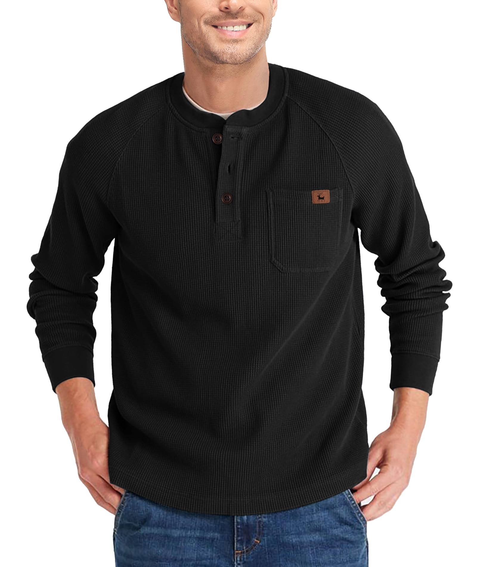 ZITY Long Sleeve Henley Shirts for Men Casual Waffle Thermal Fashion Pullover 3-Button T-Shirt with Pocket