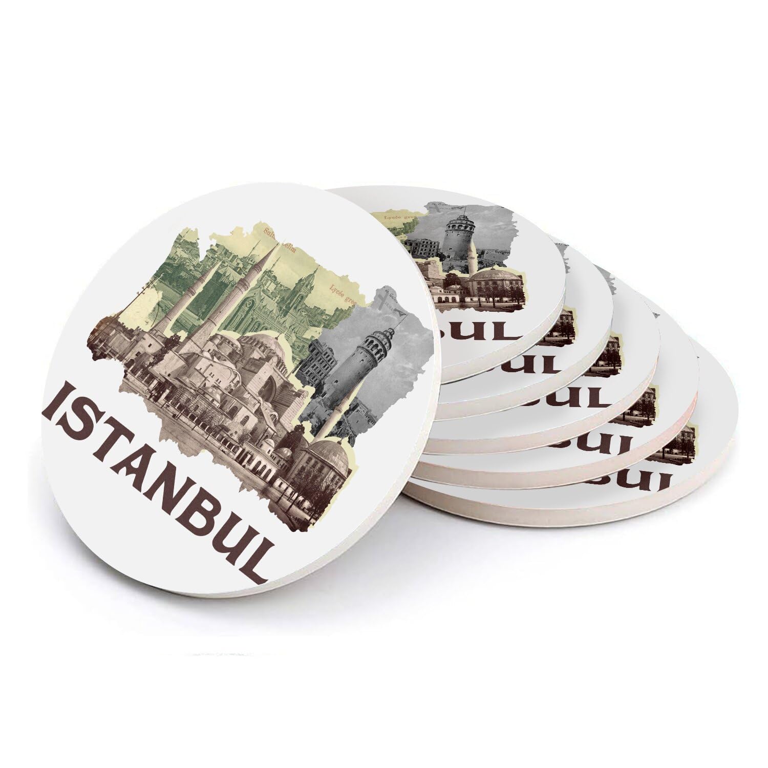 Sous verre ronds céramique Istanbul Voyage | Idée cadeau lot de 6 dessous de verre