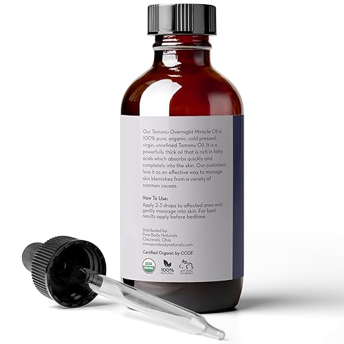 Miniatura 5 de Pure Body Naturals Aceite de tamanu prensado en frío, 4 onzas líquidas, calma la piel irritada, hidrata la piel seca y escamosa