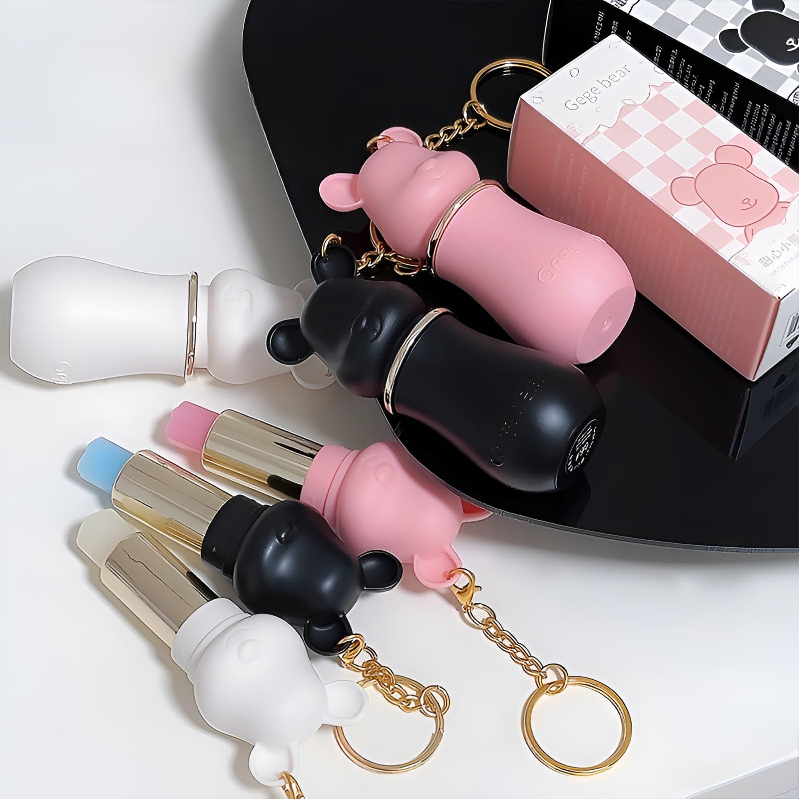 Gege Bear Sweetheart Bear Lip Balm | Brown Nude to Baby Pink | Cute Bear-Shaped Lipstick with Keychain | Glossy & Moisturizing Lip Balm for Daily Use | Cute 6 Combo Set for Women (02#Honey, 3.5g)-image-24