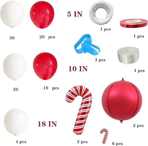Miniatura 2 de Kit de guirnalda de 148 globos de Navidad con globos de aluminio de bastón de caramelo rojo, globos de aluminio de bola roja 4D para fiestas de