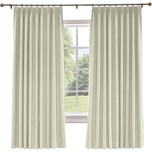 Drapifytex Pinch Pleat Drapery 56 Inches Width by 84 Inches Length Faux Linen Room Darkening Curtain, Bedroom Curtain Livingroom Curtain, Sand Beige