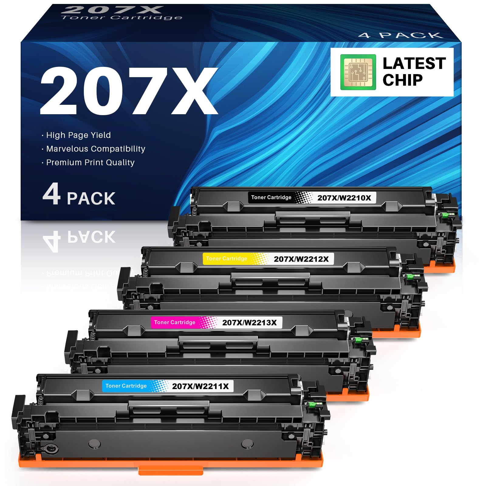 INK4U 207X Cartucho de tóner (con Chip) Compatible con HP 207X 207A Compatible con HP Color LaserJet Pro MFP M283fdw M282nw M255dw M255nw M283fdn M283cdw W2210X W2211X W2212X W2213X ( Pack de 4 )