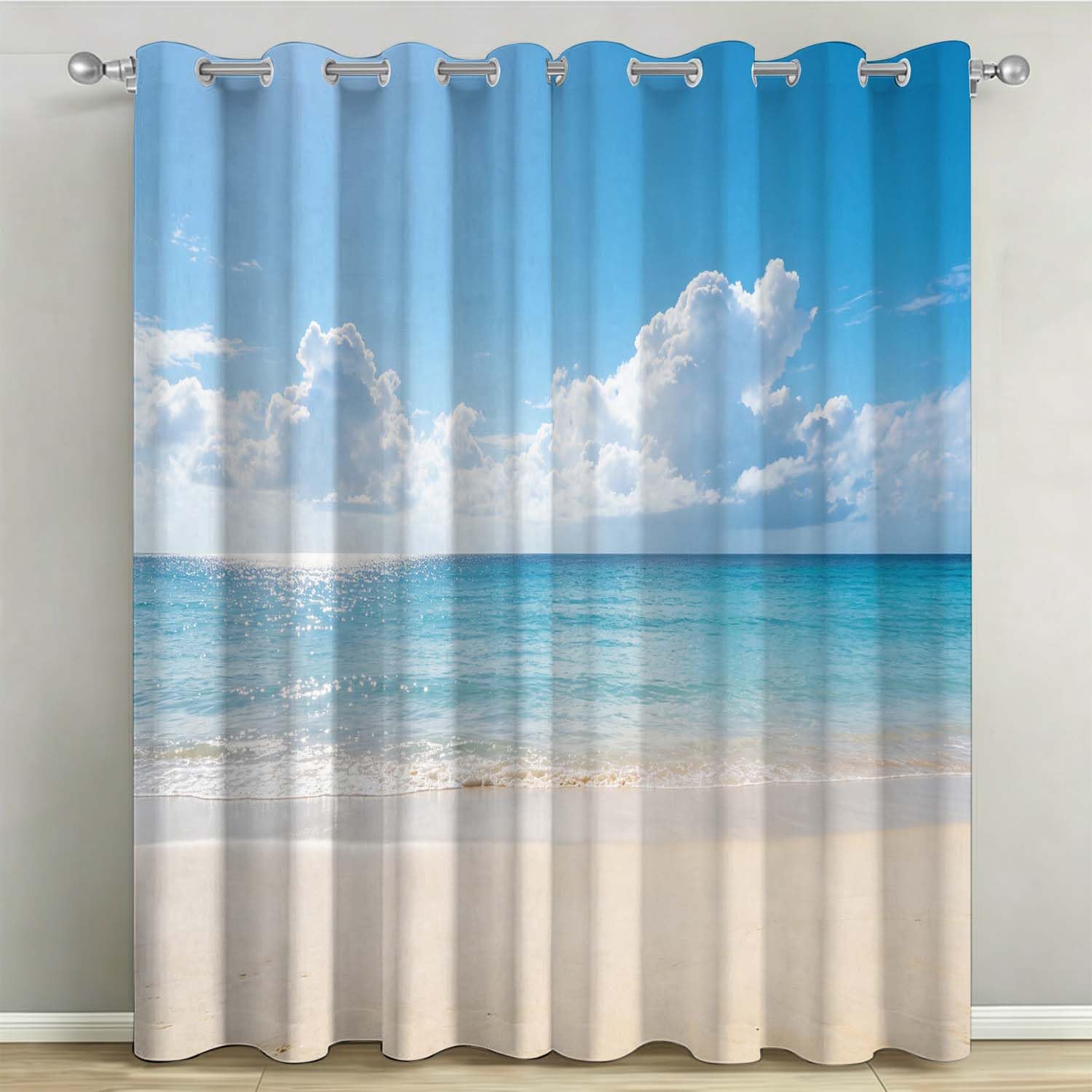 Rideaux Occultants 117x138 cm Lot de 2 à Œillets Plage de Sable Blanc