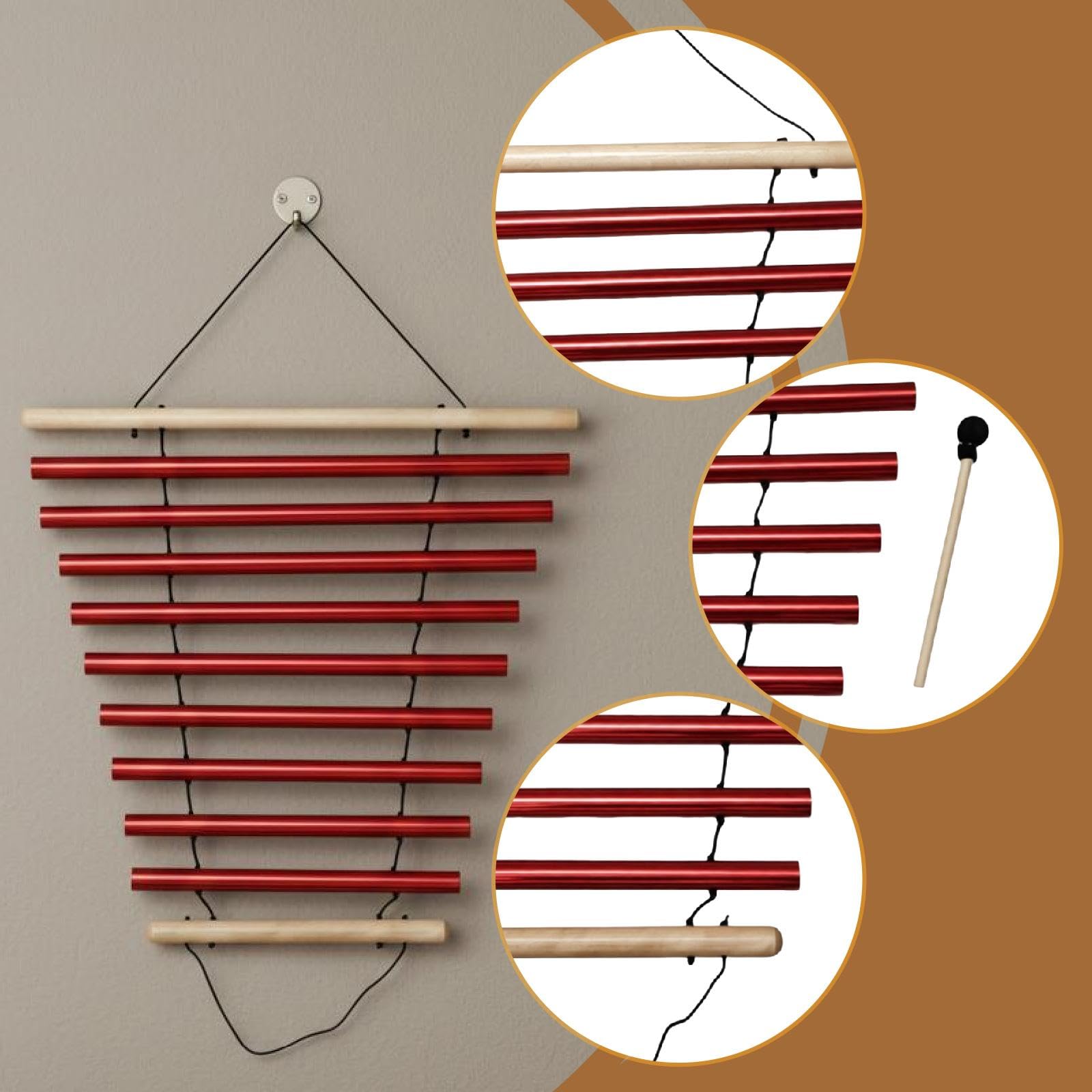 Qianly Windspiel Meditation Handglocke Klangstab Klangrohr Aus Metall mit Entspannendem Klang für Kinderbildung Entspannung Raumdekorati, Rot