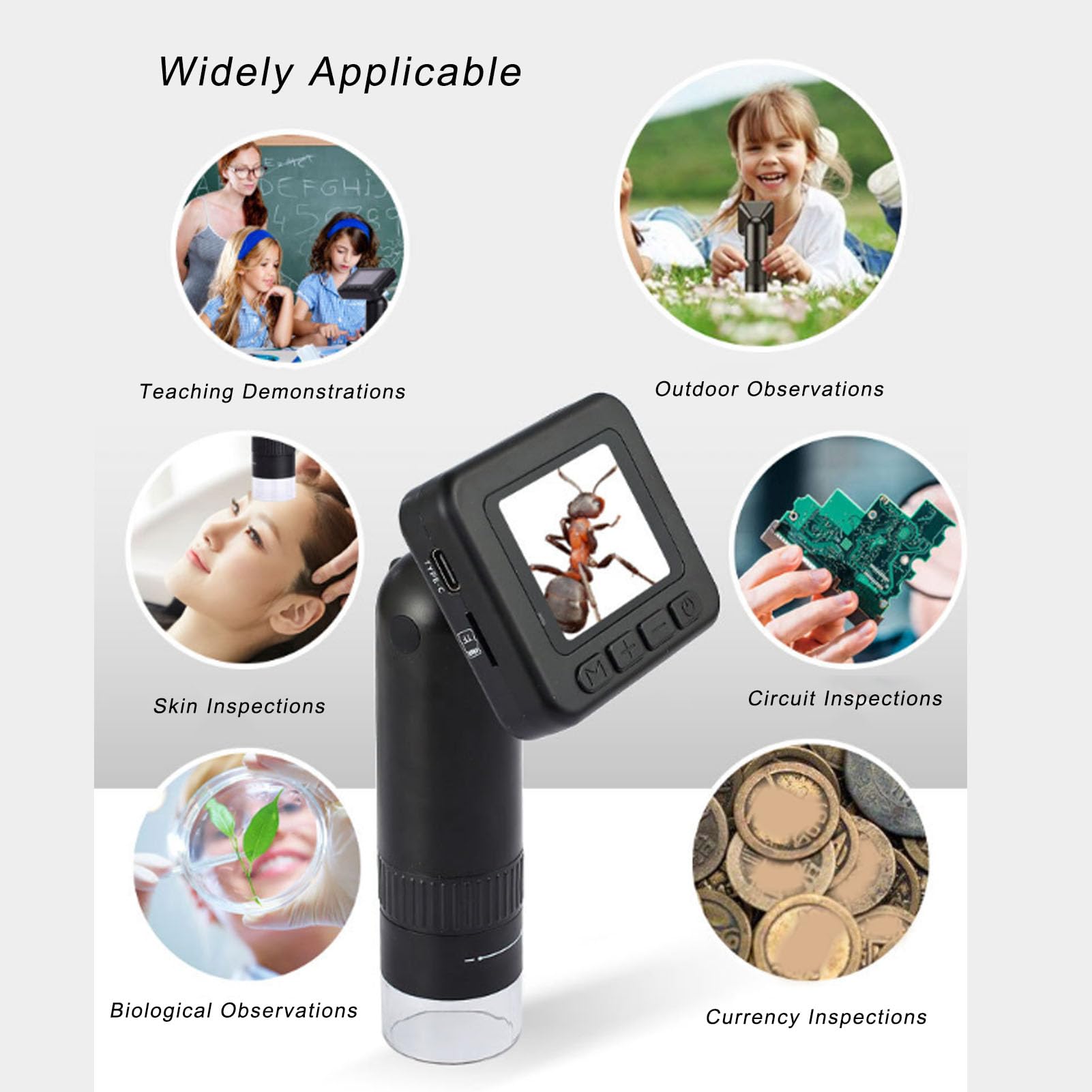Jectse Microscopio Digitale Portatile 1000X, Fotocamera con Lente D'ingrandimento Portatile con Schermo HD da 2,0 Pollici 1080P con 8 Luci LED Regolabili, per Riparazioni, Saldature,