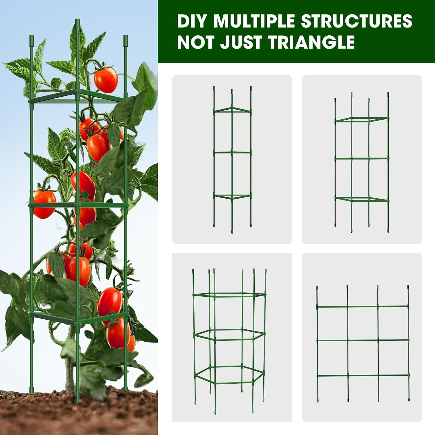 3 Pack Tomato Cages for Garden,Up to 51.2Inch Tomato Cage Trellis-Upgraded Hexagon Connector,Heavy Duty Adjustable Tomato Stake Support for Raised Garden Bed