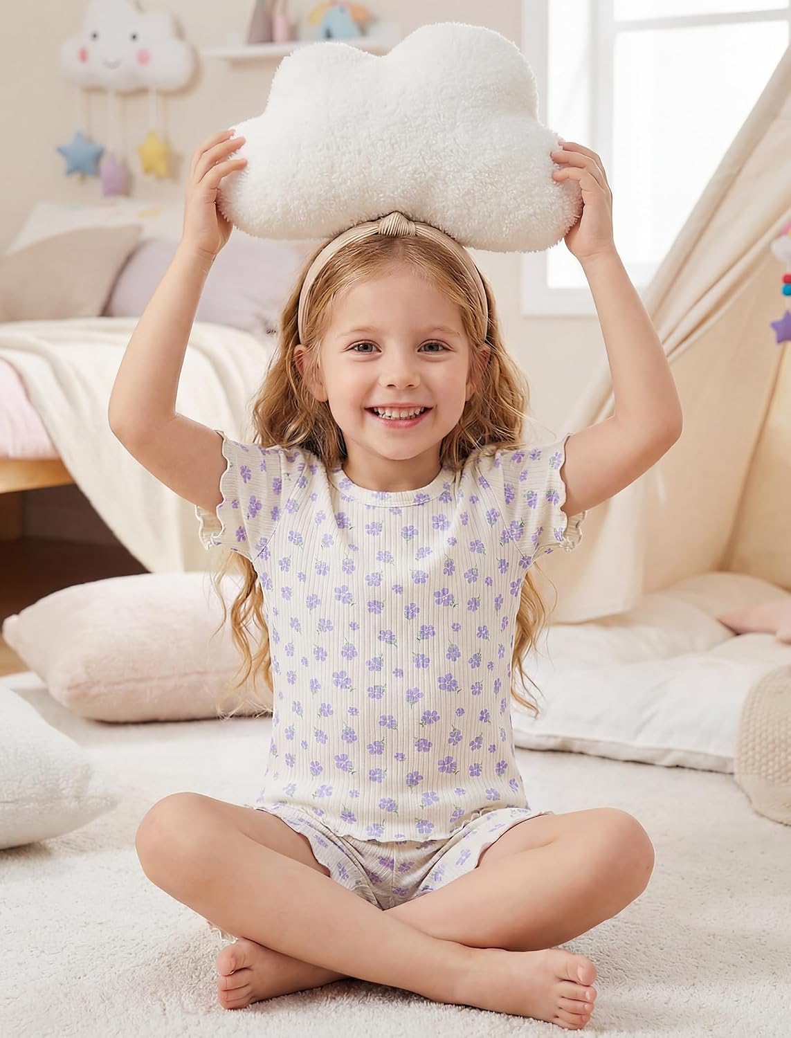 Mikrdoo Girls Pajamas 4 Piece Summer Toddler Pjs Viscose from Bamboo Snug Fit Short Sleeve Cozy Sleepwear 2-8Y