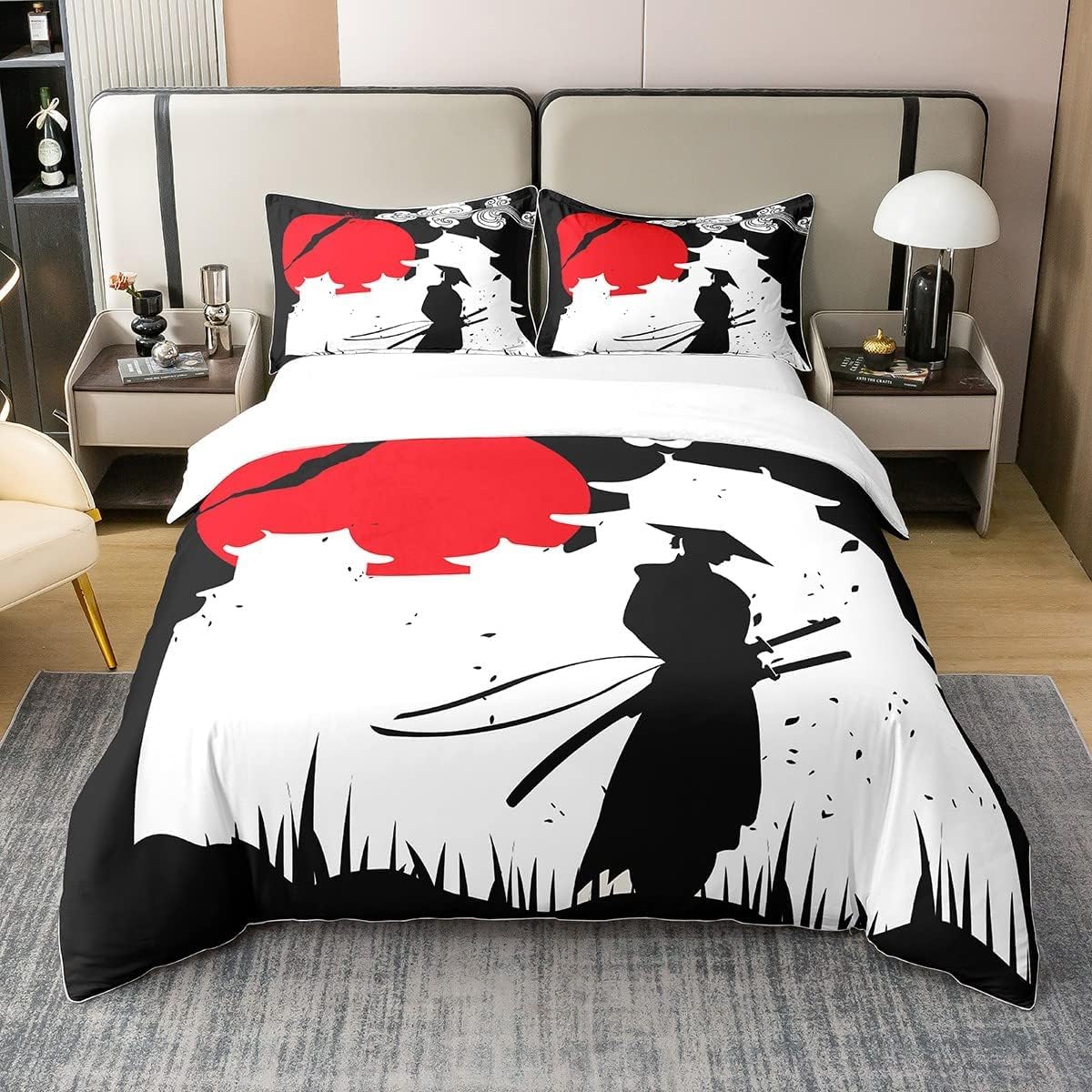 Parure de Lit 240x260 Japonaise avec imprimé soleil couchant pour chambre zen