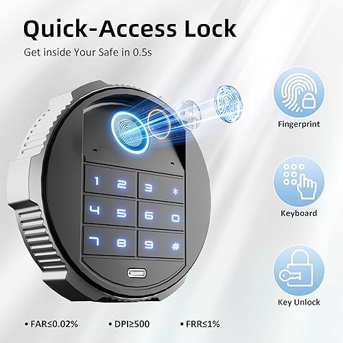 Miniatura 3 de Caja fuerte biométrica inteligente, caja fuerte para el hogar de 0.8 pies cúbicos con bolsa ignífuga, caja fuerte pequeña con teclado digital, 9.8 x