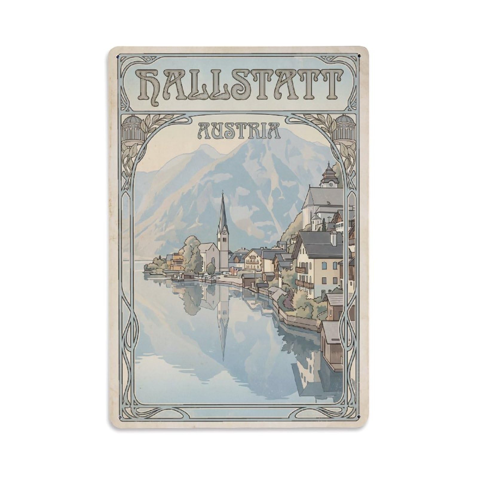 Vintage Austria Hallstatt Travel Metal Tin Sign