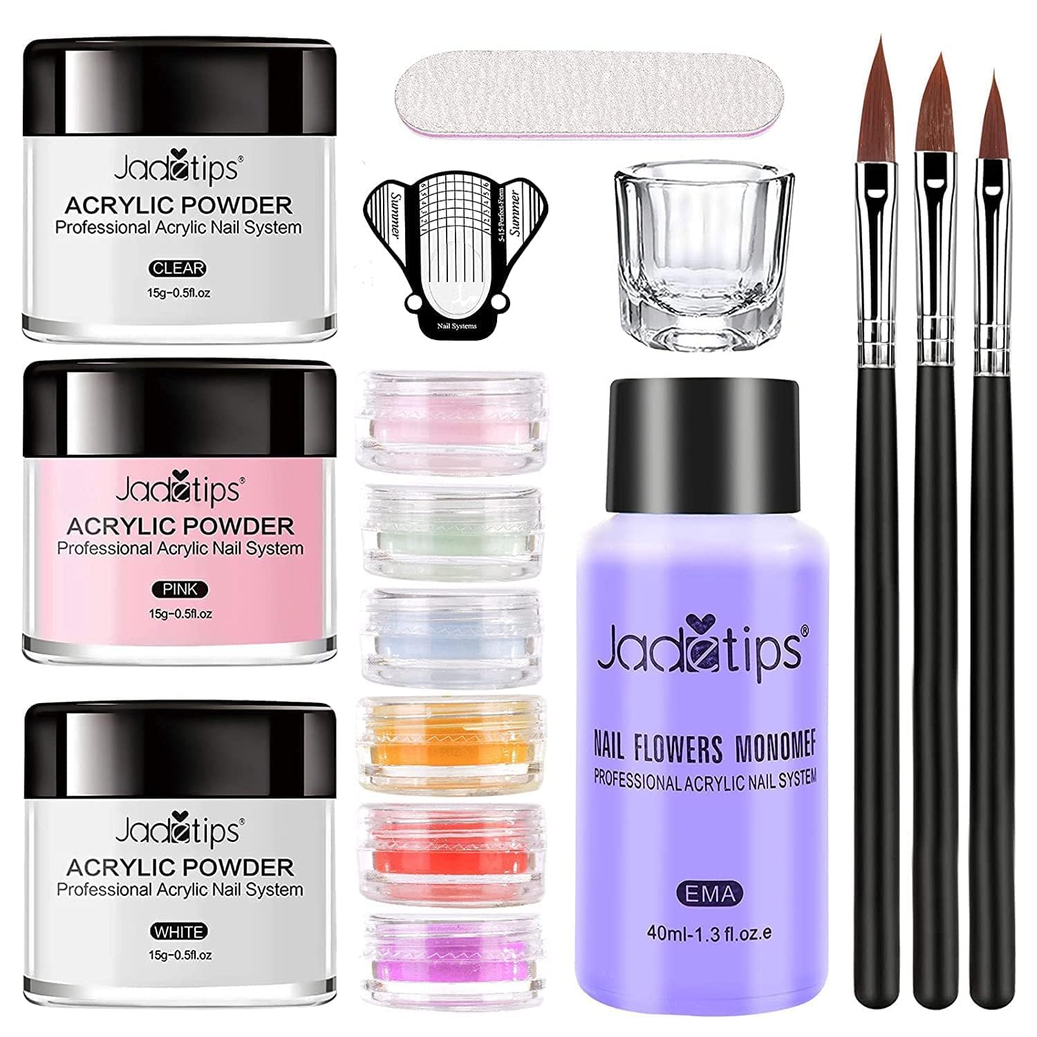 PRO ROOP Nail Art Kit Nail Art Kit - Acrylic powder and monomer Liquid 40ml, Dip Powder, cup, brush-3 tools Set(acrylic powder - clear 15g , white 15g , pink 15g)-image-39