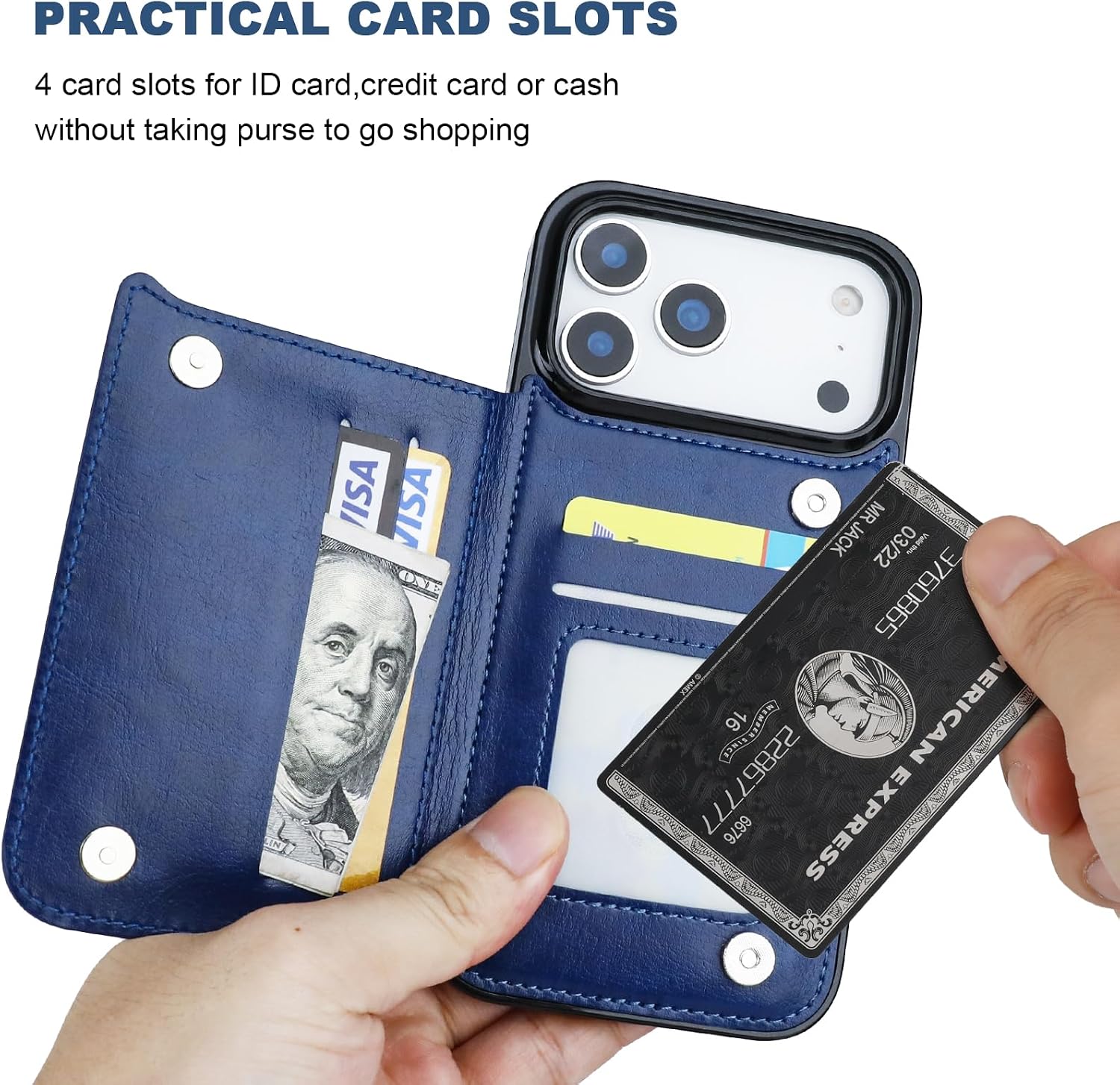 ONETOP Compatible with iPhone 17 Pro Max Wallet Case with Card Holder, PU Leather Kickstand Card Slots Case, Double Magnetic Clasp and Durable Shockproof Cover 6.9 Inch (Blue)