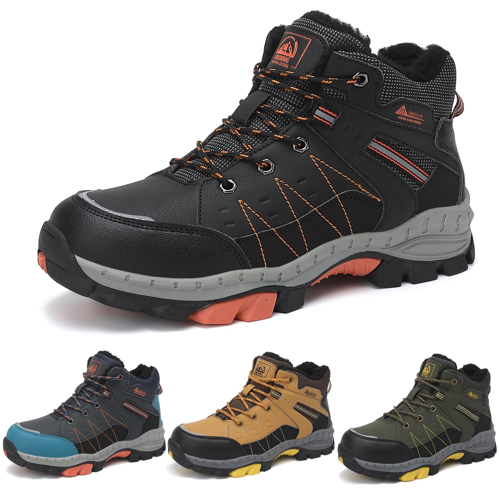 ASTERO Stivali Neve Bambino 31-38 con Ramponi Scarpe Trekking Ragazzi Ragazze Cotone Montagna Escursionismo Invernali Stivali Gomma Bambino